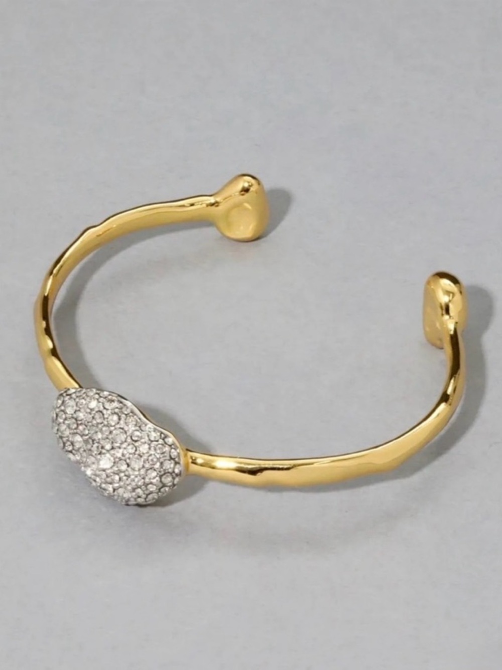 NEW Alexis Bittar Solanales Crystal Pebble Skinny Cuff Bracelet Gold C Z AU20